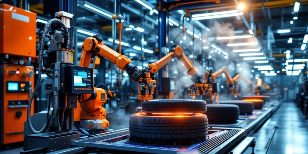 Atelier modern de vulcanizare în Olanda cu echipament robotizat pentru reparații anvelope și panouri digitale de control